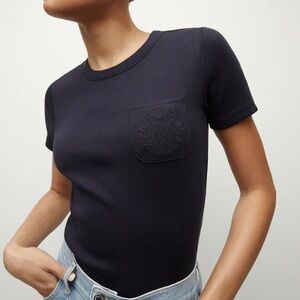 Veronica Beard ribbed crewneck pocket T-shirt